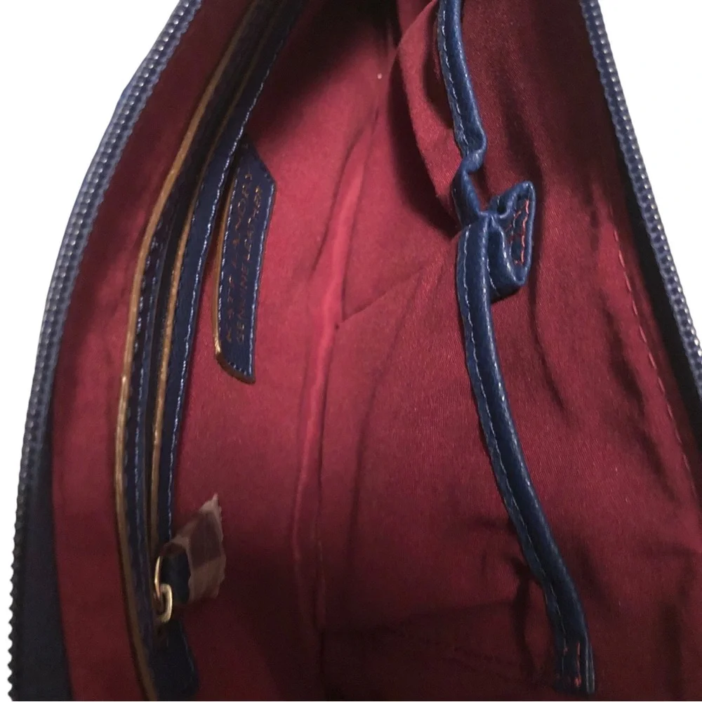 KATE LANDRY Royal Blue Genuine Leather‎ & Suede w/ Silver Hardware Handbag Purse - Picture 9 of 12